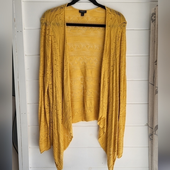 Torrid Yellow Pointelle Drape Open Front Cardigan Size 2X - Picture 2 of 10
